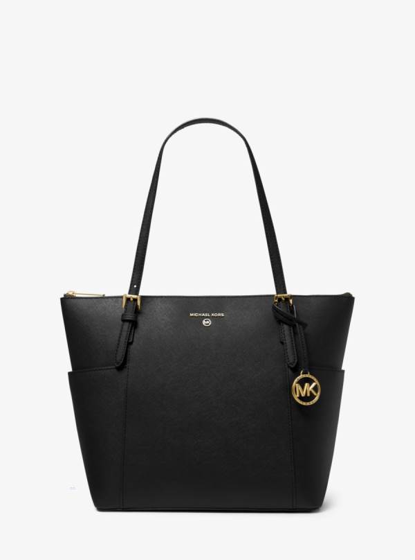 Damske Prenosná Taška Michael Kors Jet Set Large Saffiano Leather Top-Zip Čierne - Kabelky Michael Kors Slevy | BEYVT-9382
